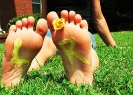 Foot -free feet with flowers between the fingers