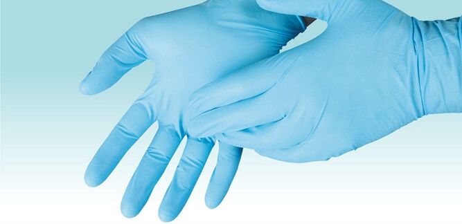disposable gloves to protect hands while treating feet from fungal infections